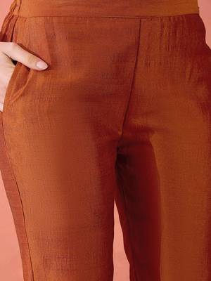 Orange floral embroidered panelled zari a-line kurta with trousers and dupatta 3