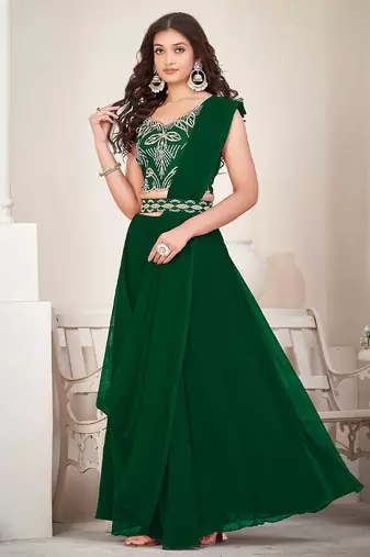 Embroidered Thread Work Semi-Stitched Lehenga & Unstitched Blouse With Dupatta