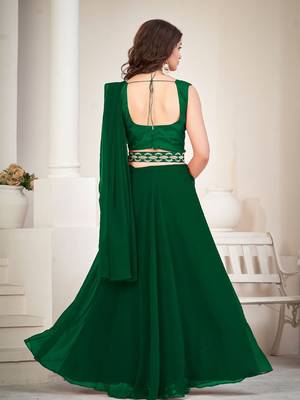 Embroidered Thread Work Semi-Stitched Lehenga & Unstitched Blouse With Dupatta 4