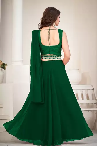 Embroidered Thread Work Semi-Stitched Lehenga & Unstitched Blouse With Dupatta