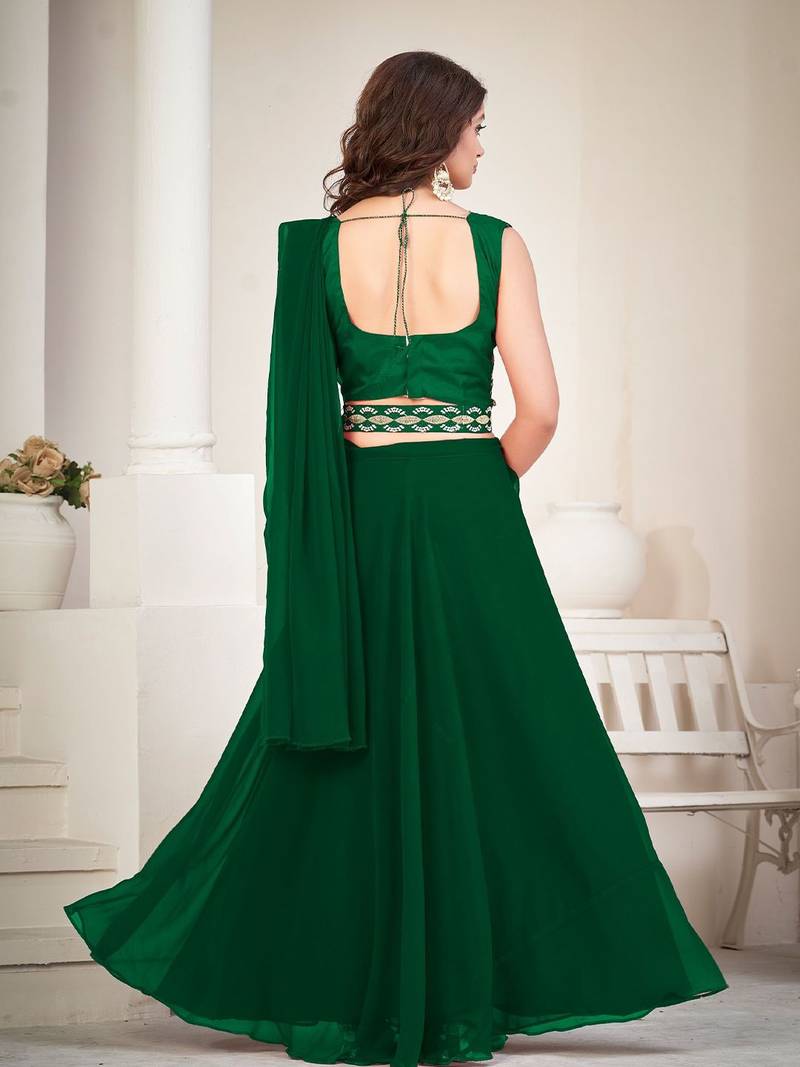 Embroidered Thread Work Semi-Stitched Lehenga & Unstitched Blouse With Dupatta