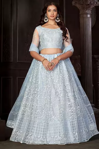 Embroidered Thread Work Semi-Stitched Lehenga & Unstitched Blouse With Dupatta