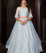 Embroidered Thread Work Semi-Stitched Lehenga & Unstitched Blouse With Dupatta