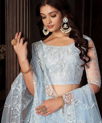 Embroidered Thread Work Semi-Stitched Lehenga & Unstitched Blouse With Dupatta 2