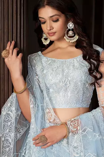 Embroidered Thread Work Semi-Stitched Lehenga & Unstitched Blouse With Dupatta
