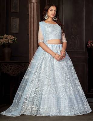 Embroidered Thread Work Semi-Stitched Lehenga & Unstitched Blouse With Dupatta 3