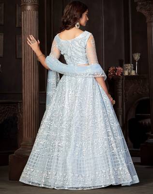 Embroidered Thread Work Semi-Stitched Lehenga & Unstitched Blouse With Dupatta 4