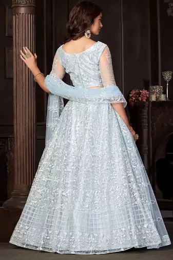 Embroidered Thread Work Semi-Stitched Lehenga & Unstitched Blouse With Dupatta