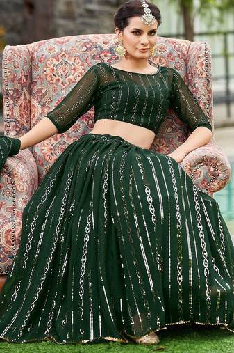 Embroidered Thread Work Semi-Stitched Lehenga & Unstitched Blouse With Dupatta
