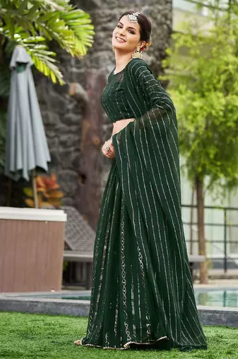 Embroidered Thread Work Semi-Stitched Lehenga & Unstitched Blouse With Dupatta