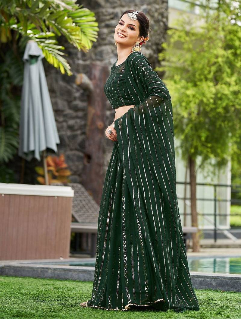 Embroidered Thread Work Semi-Stitched Lehenga & Unstitched Blouse With Dupatta