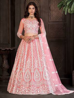 Embroidered Thread Work Semi-Stitched Lehenga & Unstitched Blouse With Dupatta 1