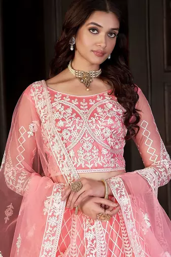 Embroidered Thread Work Semi-Stitched Lehenga & Unstitched Blouse With Dupatta