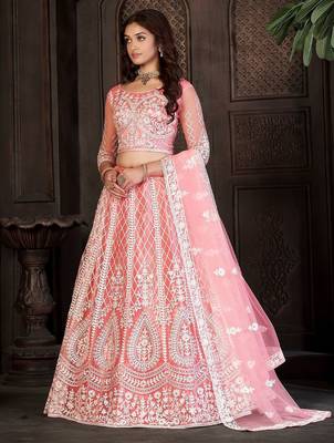 Embroidered Thread Work Semi-Stitched Lehenga & Unstitched Blouse With Dupatta 3