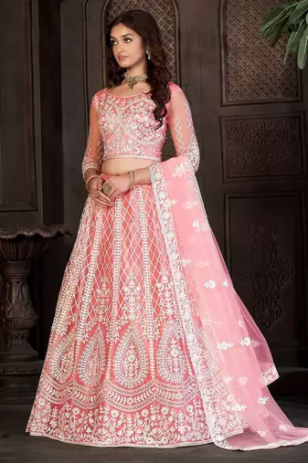 Embroidered Thread Work Semi-Stitched Lehenga & Unstitched Blouse With Dupatta