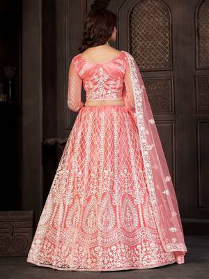 Embroidered Thread Work Semi-Stitched Lehenga & Unstitched Blouse With Dupatta 4