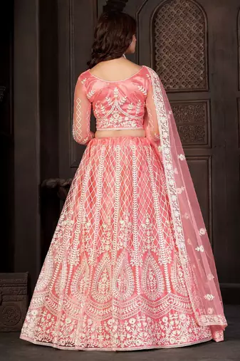 Embroidered Thread Work Semi-Stitched Lehenga & Unstitched Blouse With Dupatta