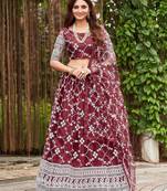 Embroidered Thread Work Semi-Stitched Lehenga & Unstitched Blouse With Dupatta