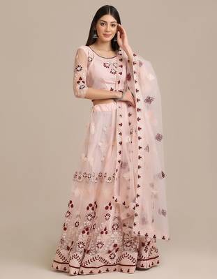 Embroidered Thread Work Semi-Stitched Lehenga & Unstitched Blouse With Dupatta 1
