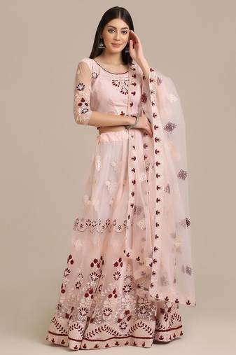 Embroidered Thread Work Semi-Stitched Lehenga & Unstitched Blouse With Dupatta