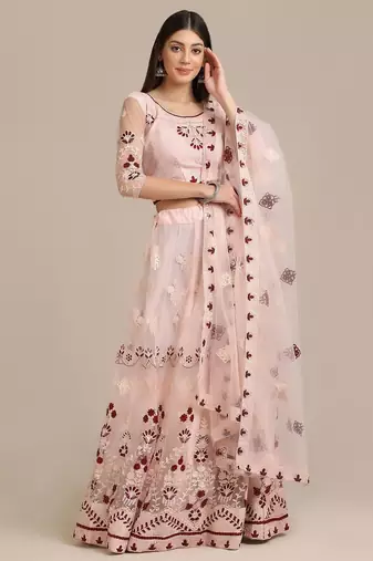 Embroidered Thread Work Semi-Stitched Lehenga & Unstitched Blouse With Dupatta