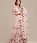 Embroidered Thread Work Semi-Stitched Lehenga & Unstitched Blouse With Dupatta