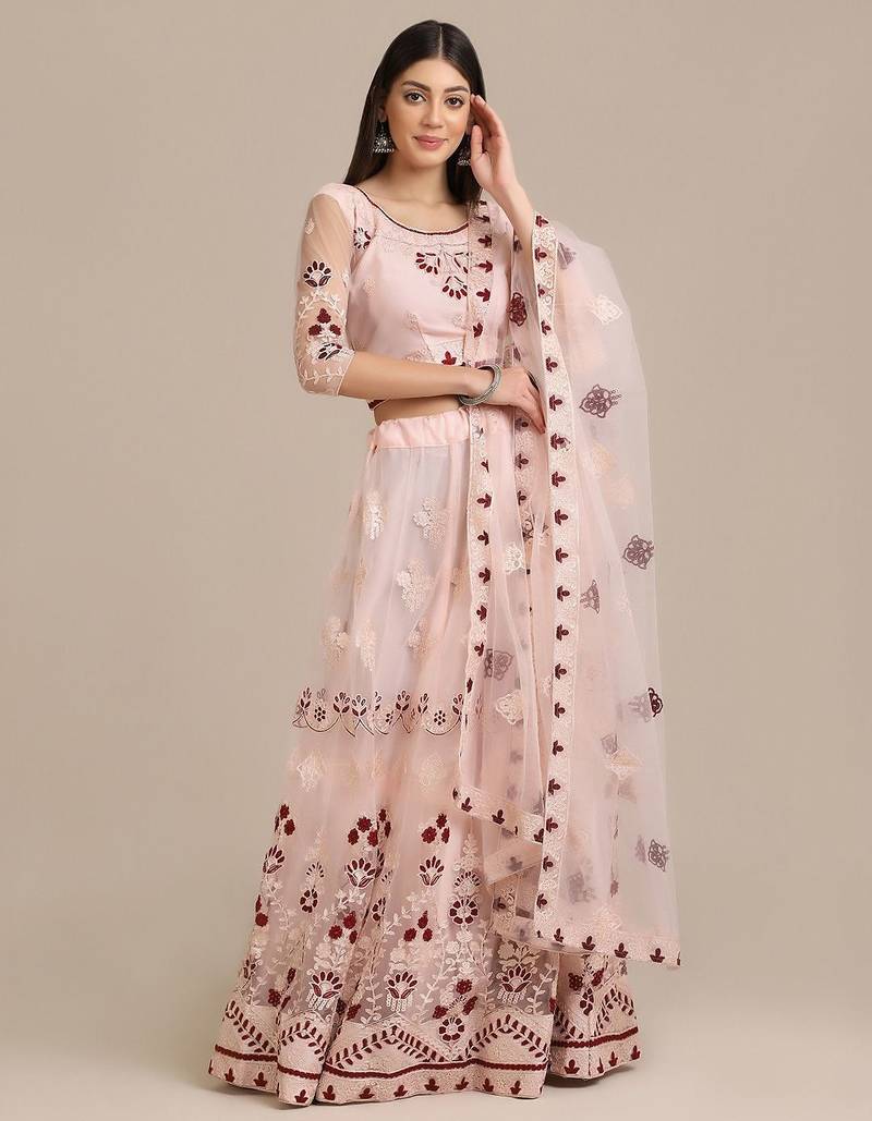 Embroidered Thread Work Semi-Stitched Lehenga & Unstitched Blouse With Dupatta