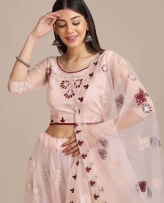 Embroidered Thread Work Semi-Stitched Lehenga & Unstitched Blouse With Dupatta 2