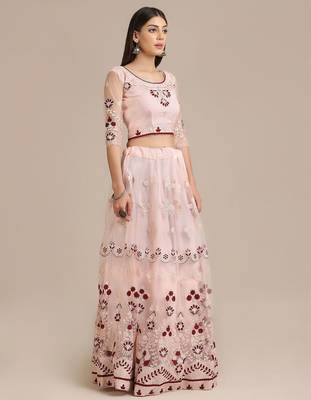 Embroidered Thread Work Semi-Stitched Lehenga & Unstitched Blouse With Dupatta 3
