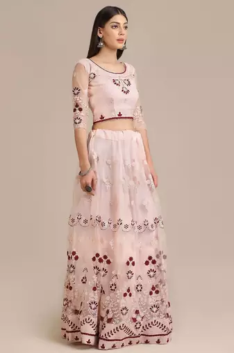 Embroidered Thread Work Semi-Stitched Lehenga & Unstitched Blouse With Dupatta