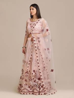 Embroidered Thread Work Semi-Stitched Lehenga & Unstitched Blouse With Dupatta 4