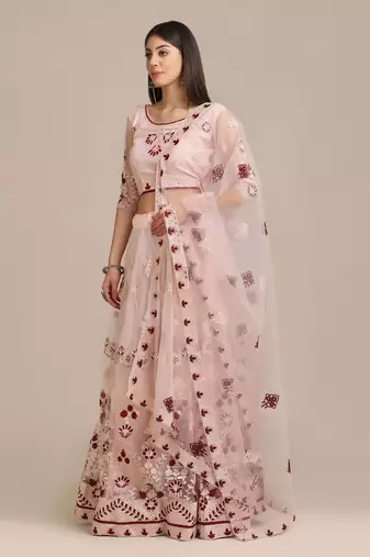 Embroidered Thread Work Semi-Stitched Lehenga & Unstitched Blouse With Dupatta