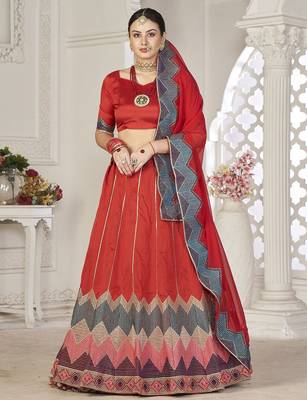 Embroidered Semi-Stitched Lehenga & Unstitched Blouse With Dupatta 1