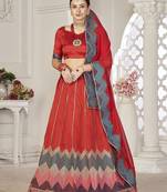 Embroidered Semi-Stitched Lehenga & Unstitched Blouse With Dupatta
