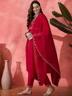 Women sequence embroidered kurta with trousers & dupatta 5