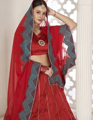 Embroidered Semi-Stitched Lehenga & Unstitched Blouse With Dupatta 2