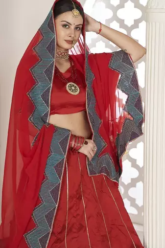 Embroidered Semi-Stitched Lehenga & Unstitched Blouse With Dupatta