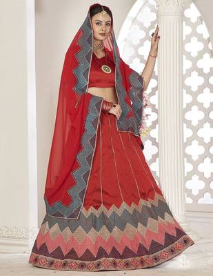 Embroidered Semi-Stitched Lehenga & Unstitched Blouse With Dupatta 3