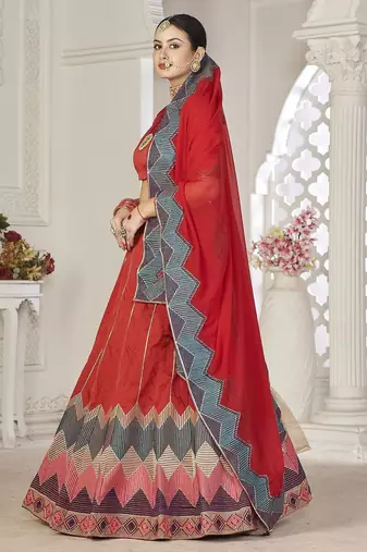 Embroidered Semi-Stitched Lehenga & Unstitched Blouse With Dupatta
