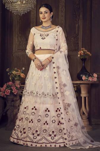 Embroidered Thread Work Semi-Stitched Lehenga & Unstitched Blouse With Dupatta