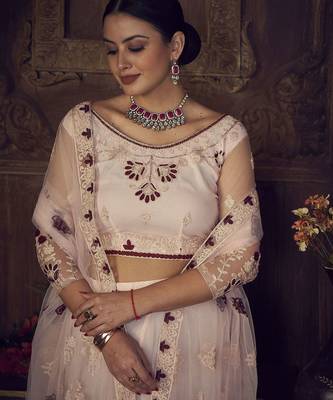 Embroidered Thread Work Semi-Stitched Lehenga & Unstitched Blouse With Dupatta 2