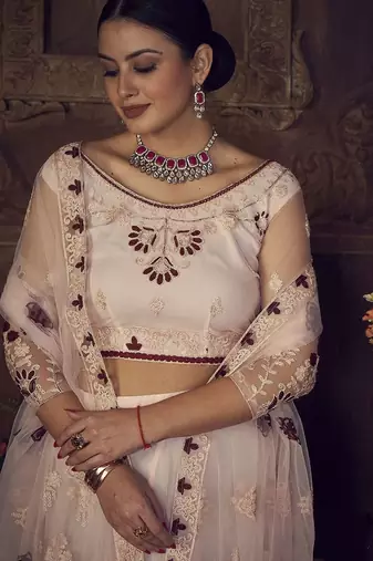 Embroidered Thread Work Semi-Stitched Lehenga & Unstitched Blouse With Dupatta