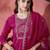 Magenta floral embroidered round neck sequinned straight kurta & trouser & dupatta
