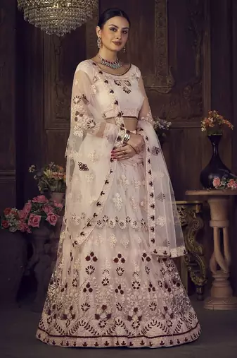 Embroidered Thread Work Semi-Stitched Lehenga & Unstitched Blouse With Dupatta