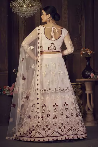 Embroidered Thread Work Semi-Stitched Lehenga & Unstitched Blouse With Dupatta