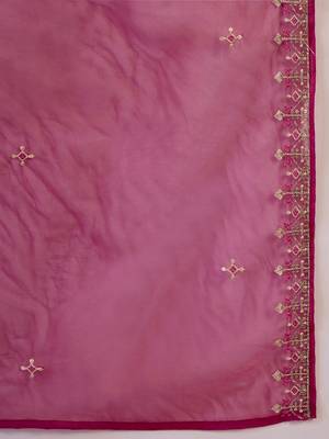 Magenta floral embroidered round neck sequinned straight kurta & trouser & dupatta 3
