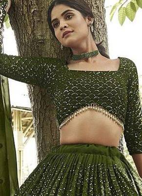 Embroidered Sequinned Semi-Stitched Lehenga & Unstitched Blouse With Dupatta 2