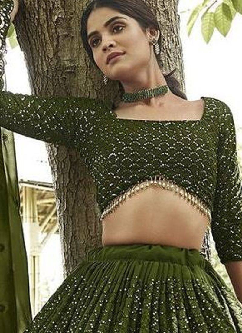 Embroidered Sequinned Semi-Stitched Lehenga & Unstitched Blouse With Dupatta