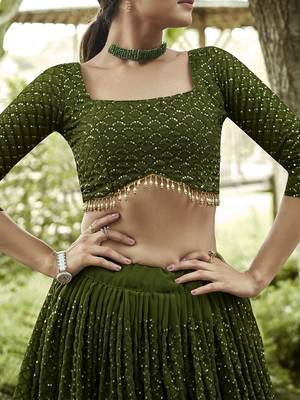 Embroidered Sequinned Semi-Stitched Lehenga & Unstitched Blouse With Dupatta 3