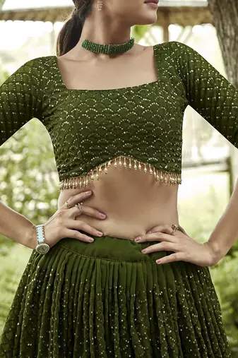 Embroidered Sequinned Semi-Stitched Lehenga & Unstitched Blouse With Dupatta